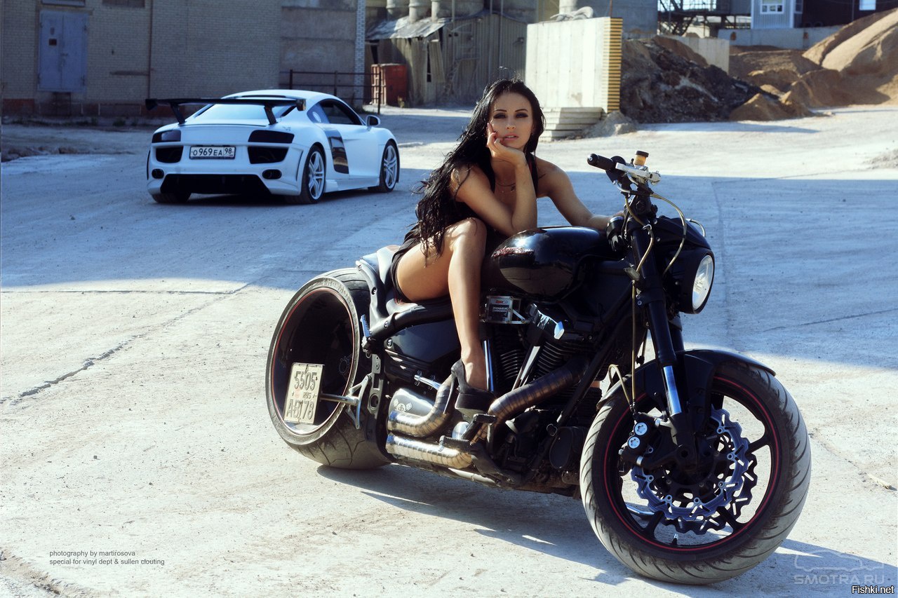 Sexy model Brunettes on a motorcycle in Wuhu